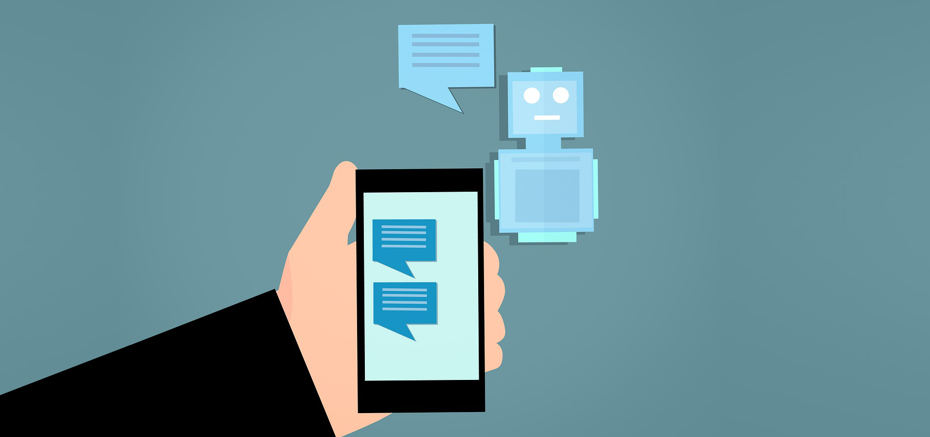 Illustration of a chatbot communicating with a smartphone.