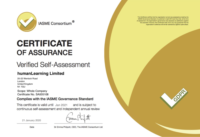 IASME 2020 Certificate